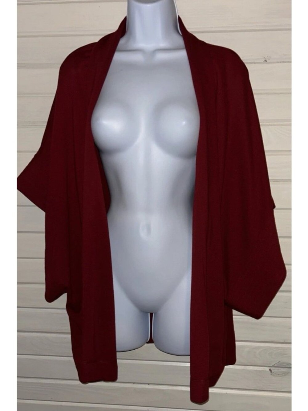 N Natori Sz LARGE Red Open Front Wrap Kimono Knit Loungewear Super Soft EUC